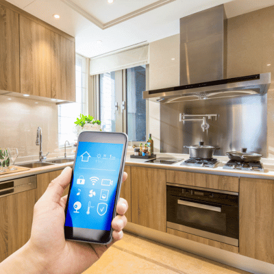 Person using smart technology in the kitchen